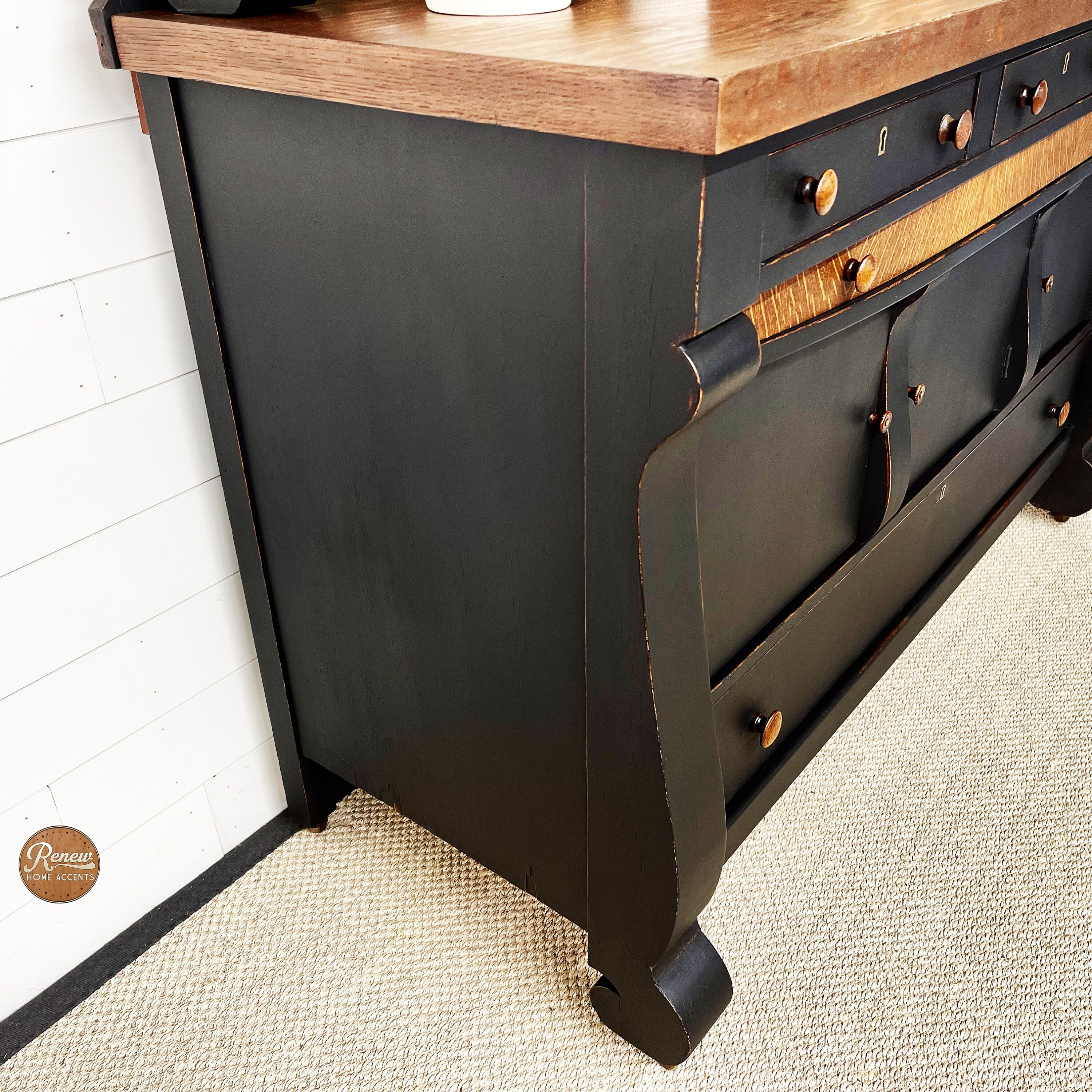 SOLD | Antique Black Empire Sideboard | Solid Wood Victorian