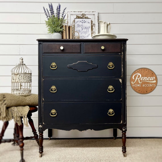 Black Antique Dresser Vintage Chest of Drawers Hand Etsy