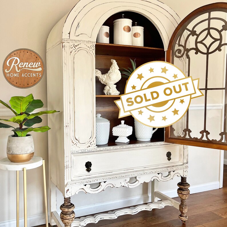 SOLD Vintage Jacobean Hutch Painted China Etsy