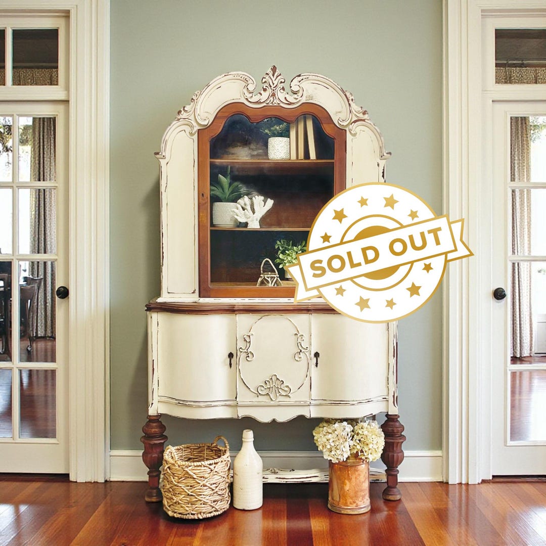SOLD | Antique French Country China Cabinet: Distressed White