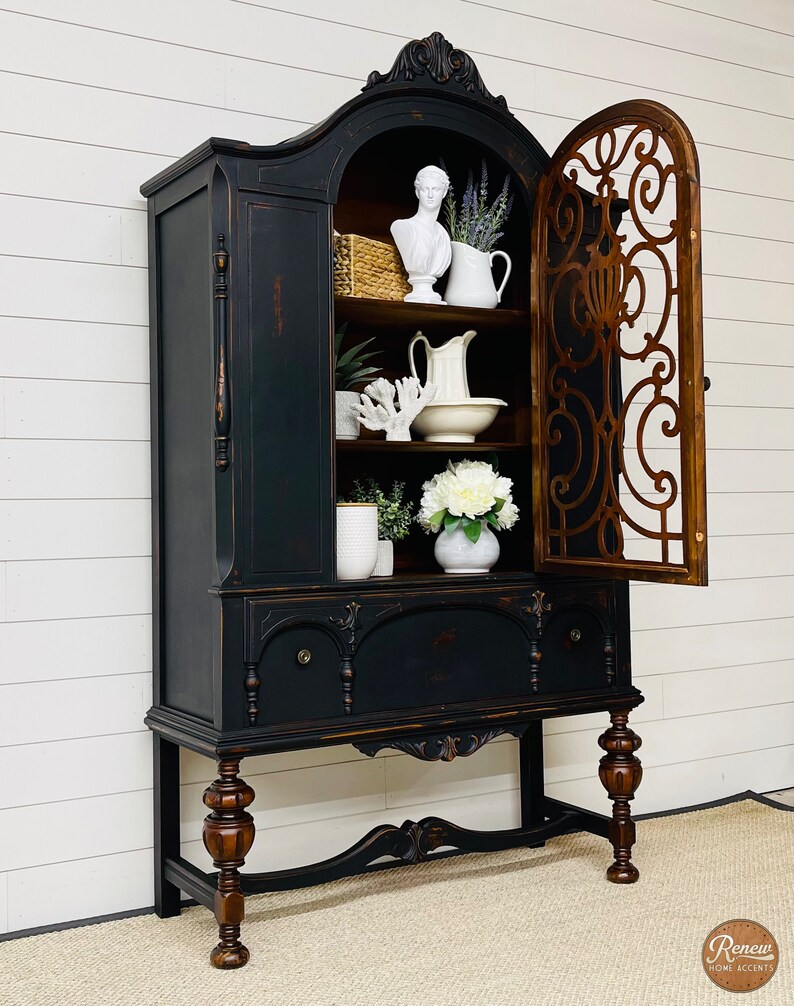 Antique Jacobean Hutch Black China Vintage Painted Etsy