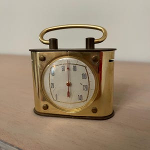 Vintage Brass Travel Thermometer | Made in France | Celsius Dial | Patina Finish | Scientific Decor | Small French Antique