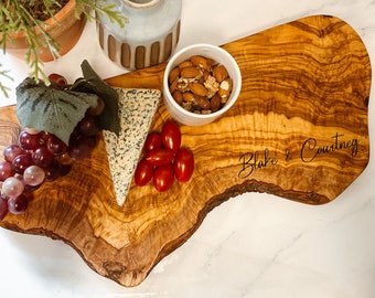Personalized Charcuterie Board - Live Edge Olive Wood board - Serving Board/Serving - realtor closing gifts  Engraved Olive Wood Board Large