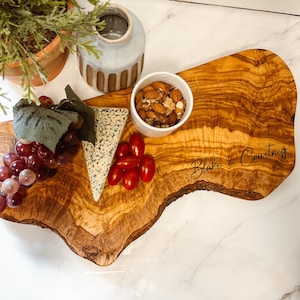 Personalized Charcuterie Board - Live Edge Olive Wood board - Serving Board/Serving - realtor closing gifts -