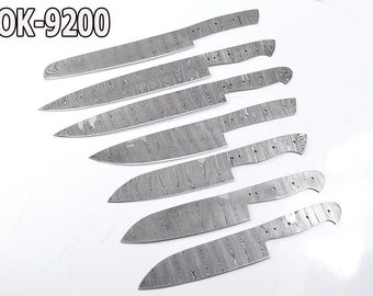 Set of 7 Customer blank blade Kitchen knives, Damascus blank blade/handmade blank/Chef blank blade/Damascus hunter blank/Blank Blade 9200