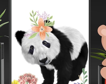 Decoración de guardería panda, arte de pared para niños, regalo de panda, pintura de panda, panda de arte de pared, decoración de pared de panda, arte de pared de guardería, adorno de panda
