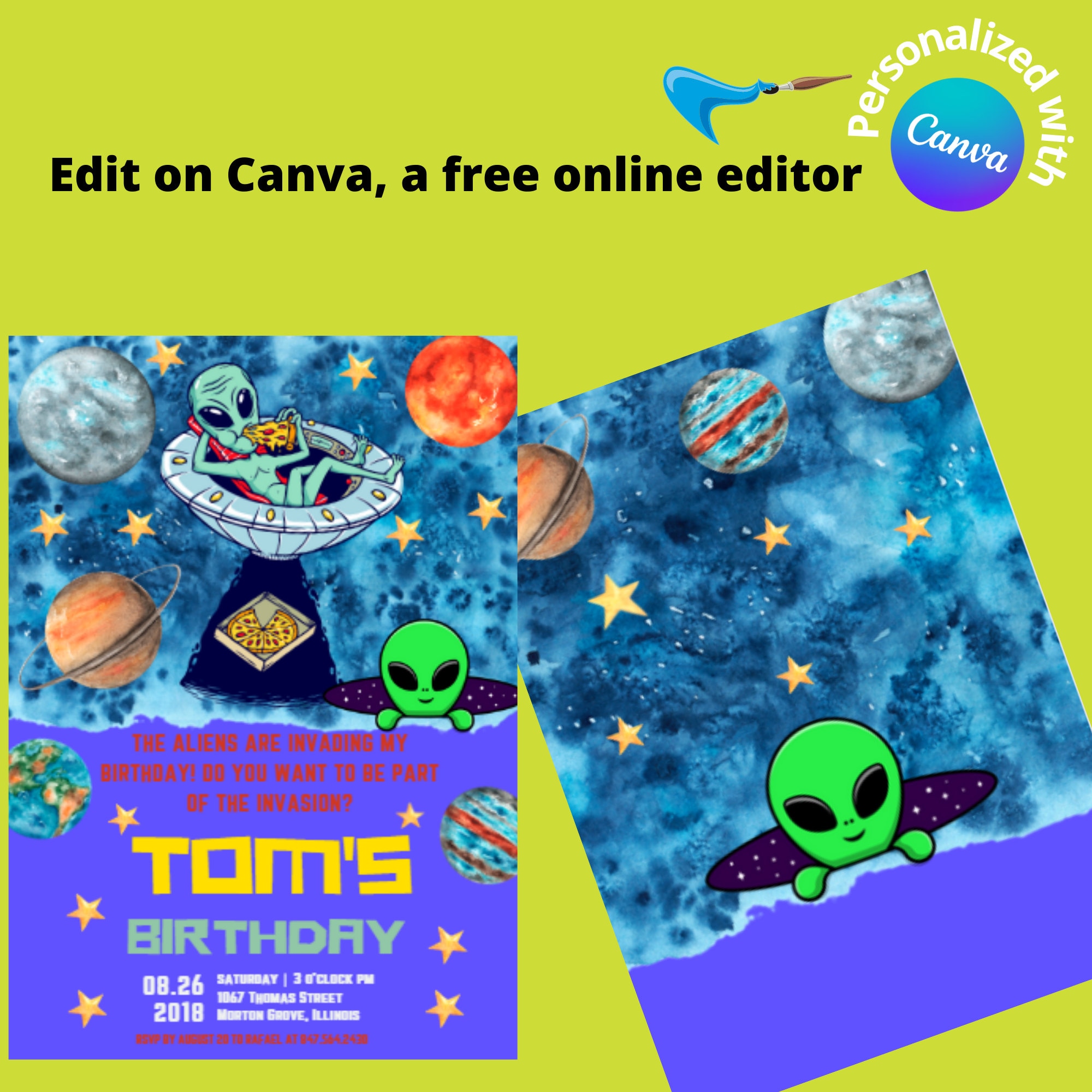 Editable Alien Birthday Invitation,extraterrestrial Birthday Invitation ...