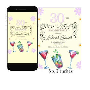 Cocktail 30. Geburtstagspartyeinladung,bearbeitbare Cocktaileinladung,10 Cocktailrezeptekarten,Cocktailrezeptkarten,Cocktaileinladung