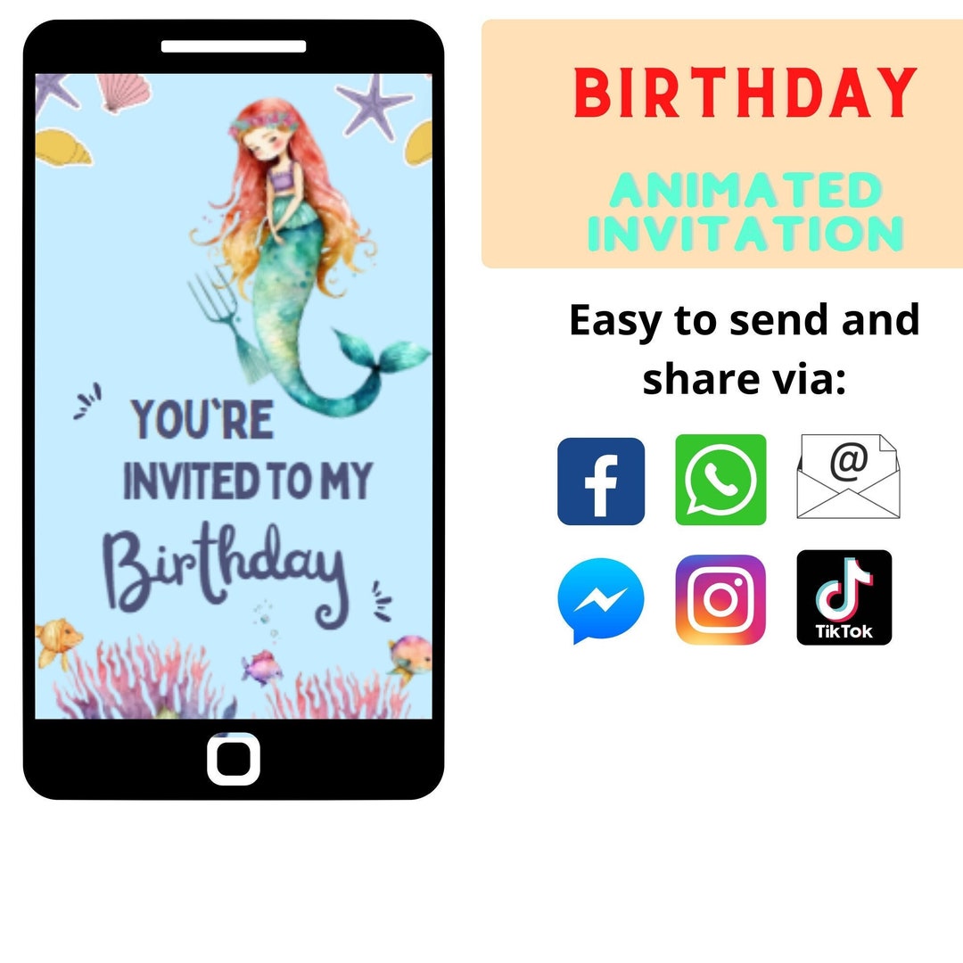 Mermaid Animated Video Invitation,mermaid Party Video Invite,custom