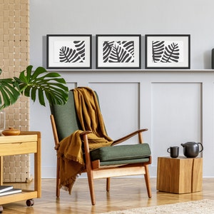 Ferns Triptych, Original Art Print,Feature Wall Art,Hand Drawn,Signed by Artist,Unframed,Ready to Ship,Black & White,Irish abstract art,