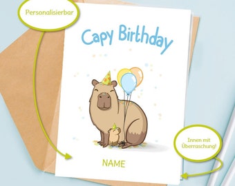 Capybara folding card, capybara birthday card, sweet greetings card, DIN A6