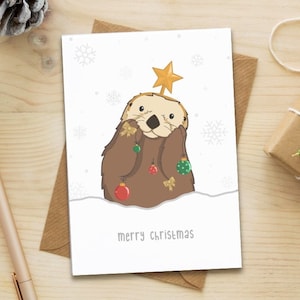 Otter Christmas card, cute folding card, DIN A6