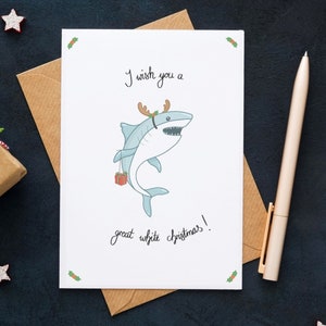 Shark Christmas card, cute folding card, Shark DIN A6