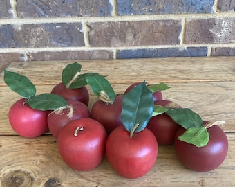 Lot of 9 Vintage Wooden Apples Red Faux Artificial Fruit Home Decor Country Farm