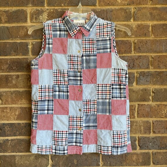 Vintage 90s Patchwork Button Down Sleeveless Top … - image 5
