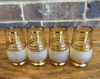 Vintage Midcentury Amber Gold Gilt Frosted Shot Glasses Set Of 4