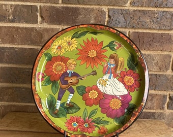 Vintage 1970s Daher Ware Tin Serving Tray Whimsical Singer Serenade