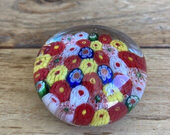 Vintage Millefiori Art Glass Multicolor Paperweight