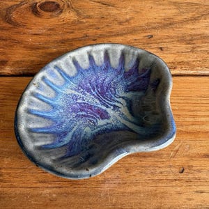 Pottery Spoon Rest Drip Glaze Blue Green Sea Shell Shape