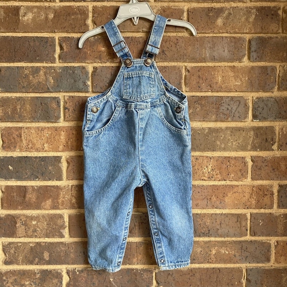 Vintage 90s Toddler Girl 18M Denim Overalls Made … - image 1