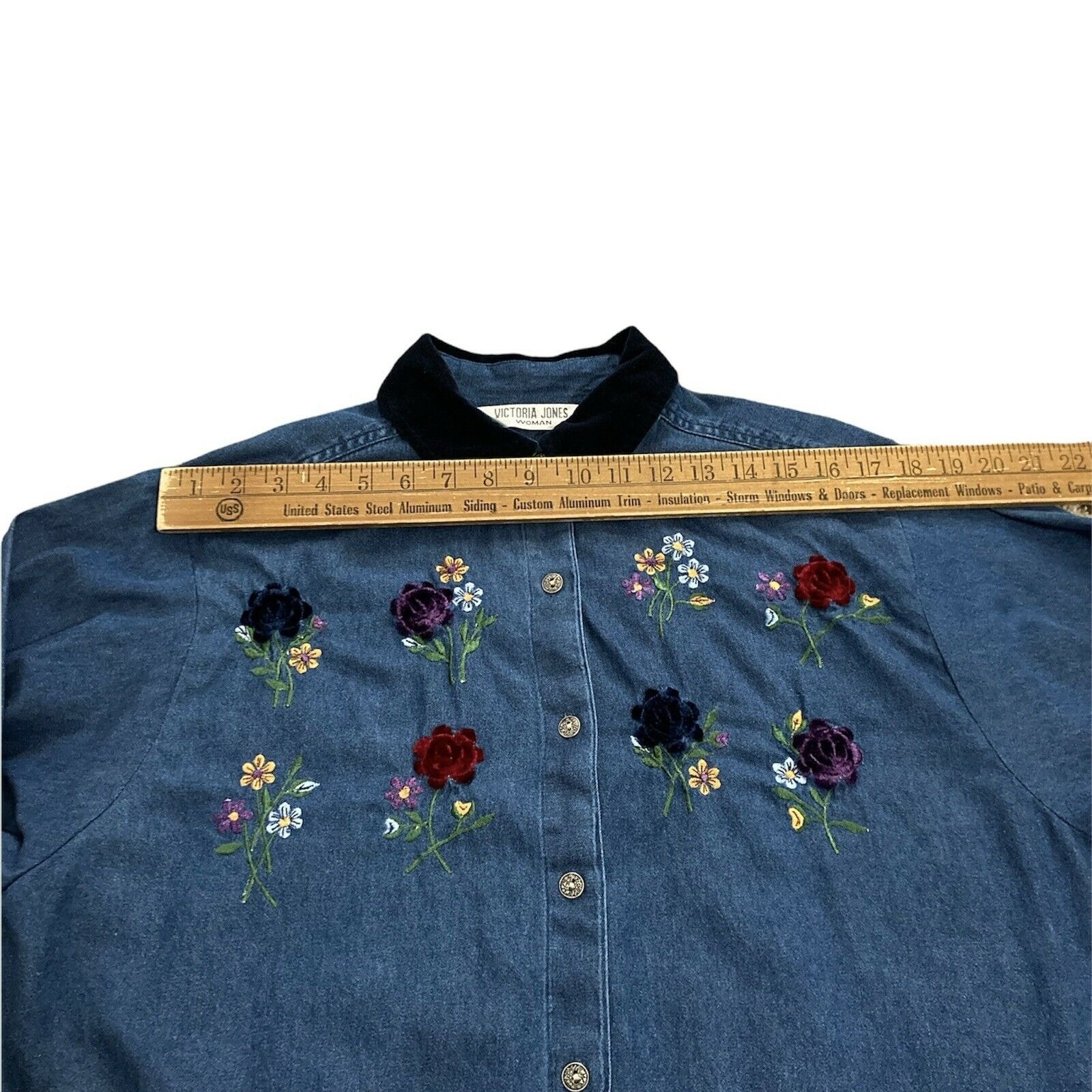 Vintage Floral Print Casual Puff Sleeve Denim Shirt
