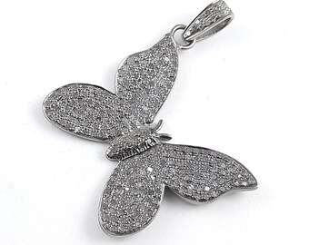 Pave Diamond Multi Colour Tourmaline Pendant Diamond Silver Sterling 925 Standard Deep Black Size Necklace Pendant Jewelry 71x32mm