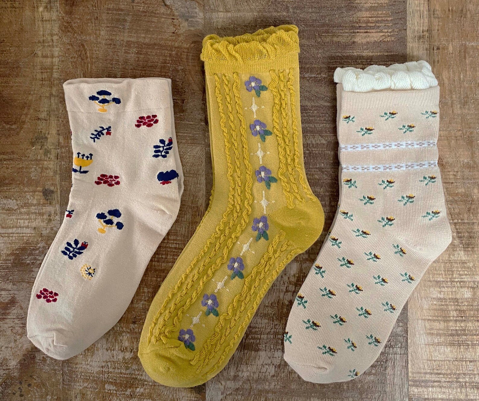 Vintage Flower Socks Girls Preppy Style Socks Printed Breathable Socks