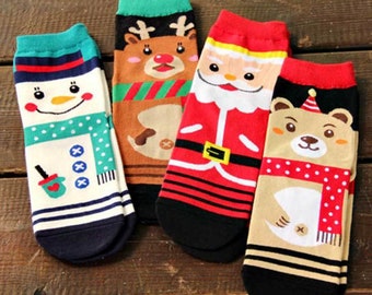 New Christmas Cartoon Santa Elk Happy Socks 6 Designs Moose Funny Winter Ankle Cotton Male Female Socks Happy Christmas