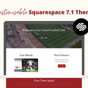 Sports Team Web Template for Squarespace 7.1 - Instant Download Website Template For Football or Sports Team | Fully Customizable Website