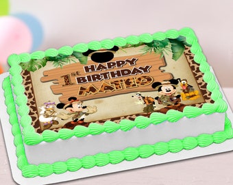 Adorno para tarta de Mickey Safari: Decoración imprimible para fiesta de cumpleaños (descarga digital)