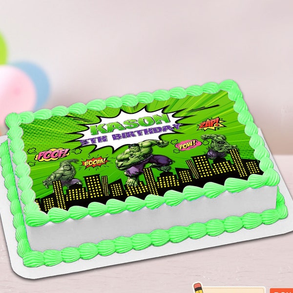 Topper de pastel de Hulk imprimible, Topper de pastel de fiesta de cumpleaños de Hulk, Topper de pastel de Hulk increíble, Decoración de pastel de Hulk, Topper de pastel personalizado