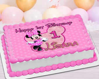 Gâteau personnalisé de Minnie Mouse, gâteau de Minnie Mouse imprimable, gâteau rose de Minnie Mouse, gâteau d’anniversaire