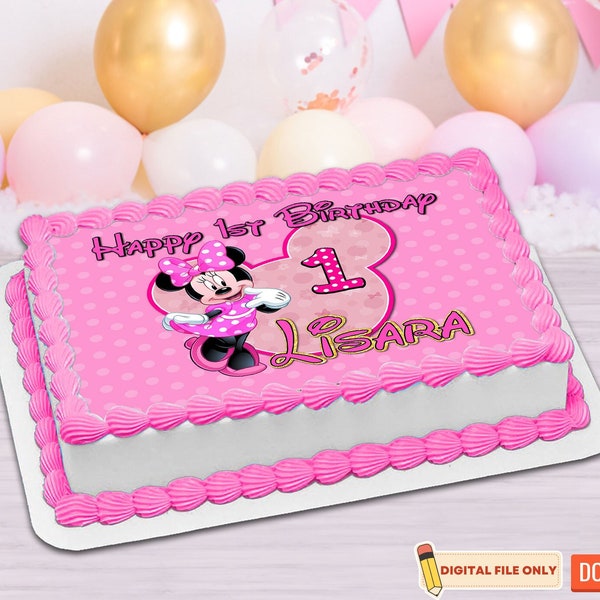 Gâteau personnalisé de Minnie Mouse, gâteau de Minnie Mouse imprimable, gâteau rose de Minnie Mouse, gâteau d’anniversaire