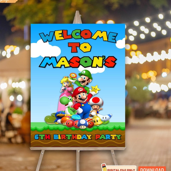 Mario Brothers Schild, Personalisiertes Geburtstags-Willkommensschild, Mario Bros Willkommensschild, Mario Personalisiertes Willkommensschild, Geburtstags-Willkommensschild