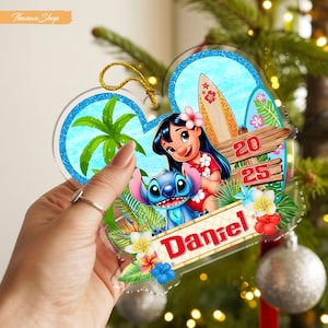 Personalized Lilo and Stitch Ornament, Disney Stitch Christmas Keepsake for Boys, Custom Name Acrylic Holiday Tree Decorations