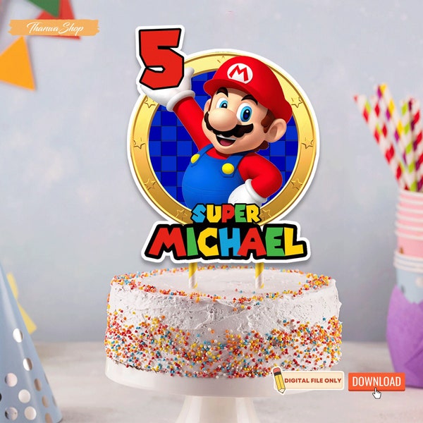 Printable Super Mario Birthday Cake Topper for Kids, Personalized Name Mario Brother Cake Topper,  Cake Topper Birhtday for Boys Girls