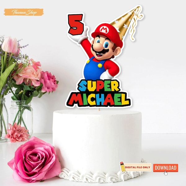 Bearbeitbarer Super Mario Brother Cake Topper Geburtstagstorte Topper für Jungen, druckbare benutzerdefinierte Name Videospiel-Kuchendeckel Geschenkparty für Kinder