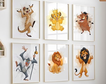 シンバ、ムファサ、サラビ ライオンキング 水彩画プリント/昇華
