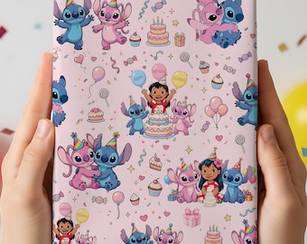 Lilo and Stitch Wrapping Papers, Pink Birthday Gift Wrap for Kids