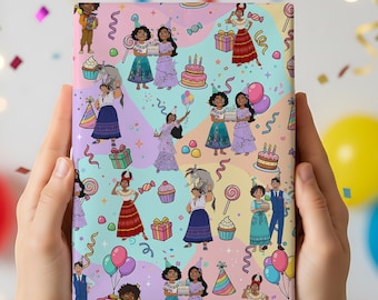 Encanto Birthday Wrapping Paper, Colorful Party Gift Wrap
