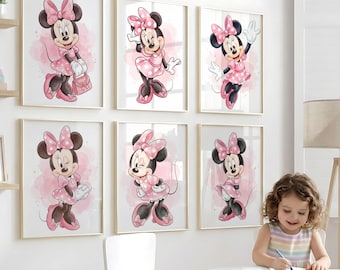 Minnie Mouse Wall Art, Printable Disney Inspired Posters for Baby Girl Nursery (Instant Download)