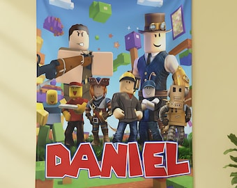 Roblox Gamer Boy Blanket, Custom Name Kids Fleece Throw Decor