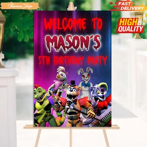5 Nights at Freddys Welcome Sign, Five Nights At Freddys Birthday Decoration, Kids Birthday Poster Sign