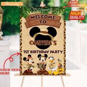 Mickey Mouse Safari Welcome Sign, Birthday Party Welcome Sign for Kid, Birthday Gift for Son in Law
