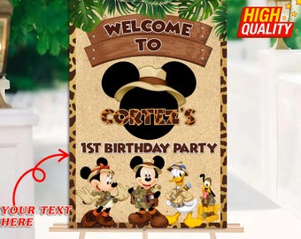 Mickey Mouse Safari Birthday Welcome Sign: Custom Party Decor