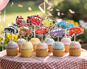 Topper na babeczkę Disney Cars: dekoracja na imprezę z samochodem wyścigowym dla dzieci (do pobrania w wersji cyfrowej)