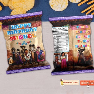 Coco Birthday Chip Bags Digital File, Custom Birthday Party Favors Bags for Kids Printable File, Coco Theme Party Download