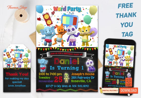 Word Party Birthday Invitation Word Party Video Invite Kids