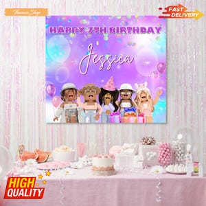 Video Game Girl Birthday Banner, Custom Birthday Backdrop Decor, Birthday Party Gift Idea for Daughter, Girl Birthday Decor