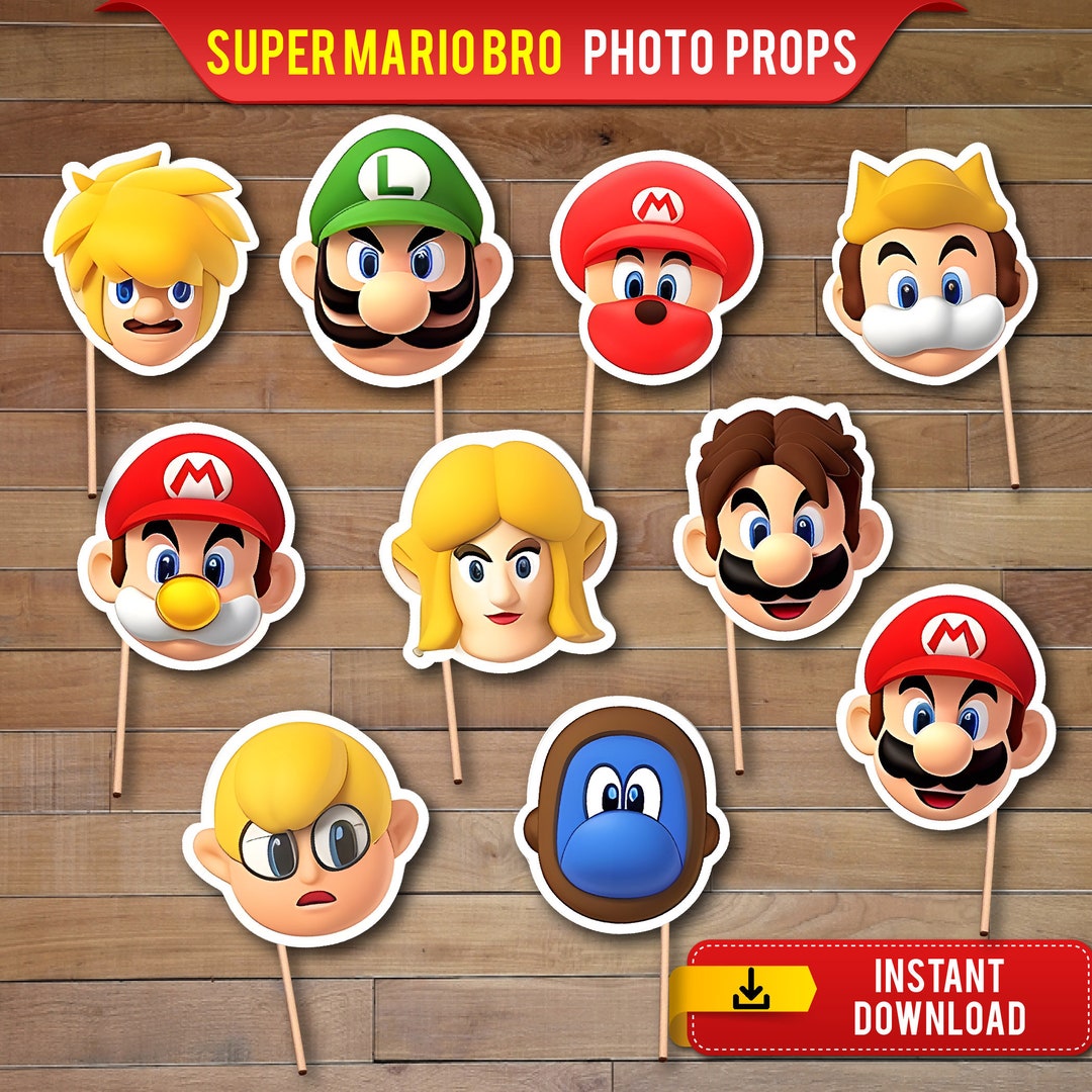 Super Mario Photo Booth Props Digital Downloads Mario Bross - Etsy